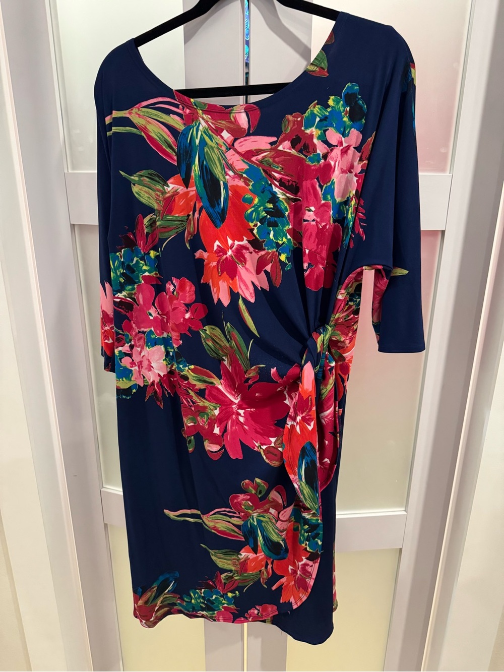 Signature Navy Floral Twist-Front Midi Dress